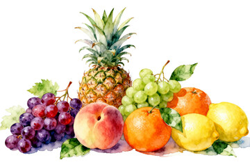 Watercolor Painting of Fresh Assorted Fruits