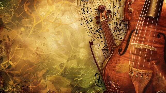 Irish Traditional Music Background With Celtic Instruments And Flowing Notes