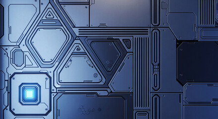 Textured metallic panel with geometric shapes, lines, and bolted details. Represents advanced engineering, technology, and futuristic infrastructure