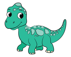 Happy cartoon green dinosaur on a white background