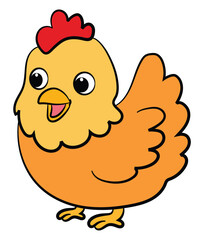 Funny smiling hen cartoon on a white background