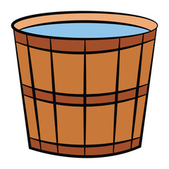 Wooden bucket filled with water cartoon