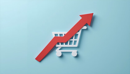 Rising inflation and consumer price index increase concept with red upward arrow and shopping cart for retail business news article
