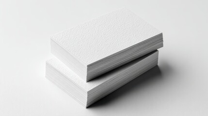 A stack of white business cards on a white surface