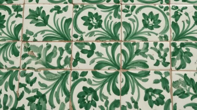 Decorative floral tile pattern green and white