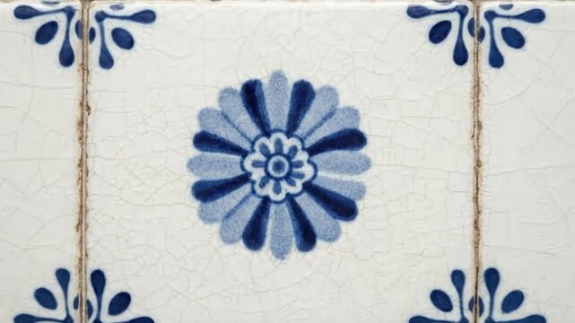 Decorative blue and white floral tile pattern seamless background
