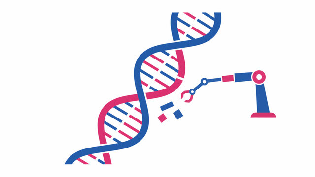 Genetic engineering concept with robotic arm modifying DNA strand.