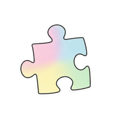 Obraz premium Single pastel colored puzzle piece with a soft gradient of pink yellow blue and green isolated on a transparent background