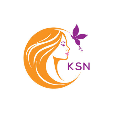 KSN Elegant Woman Beauty Logo. KSN Butterfly &ndash; Feminine Salon, Spa & Cosmetic. KSN Branding Icon.
