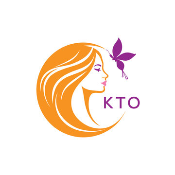 KTO Elegant Woman Beauty Logo. KTO Butterfly &ndash; Feminine Salon, Spa & Cosmetic. KTO Branding Icon.
