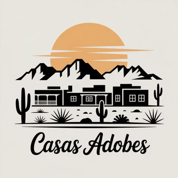 Casas Adobes Skyline Silhouette &mdash; Desert Community at the Foothills of the Catalina Mountains Vector Illustration