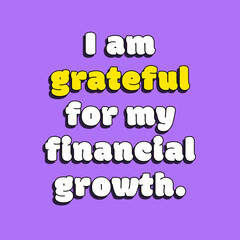 Money affirmation, manifestation poster graphic on a purple background for financial growth. Social media post design.