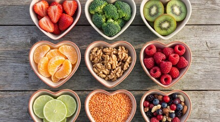 Vibrant and colorful assortment of fresh fruits including berries, citrus, and kiwi showcasing healthy, nutritious snacks in an appealing, natural setting