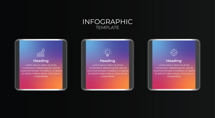 Infographic Template With Three Gradient Cards For Presentations And Visual Data Marketing Design Media Projects
