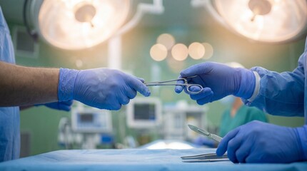 Professional surgical operation in hospital setting with healthcare professionals performing sterile procedure using medical instruments and anesthesia