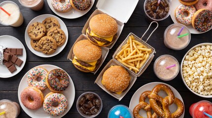 Delicious assortment of desserts and baked goods featuring colorful sweets, tasty treats, and indulgent snacks perfect for parties and special occasions