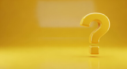 Yellow question mark on same color background, representing uncertainty, inquiry, and curiosity, suitable for education and assistance concepts