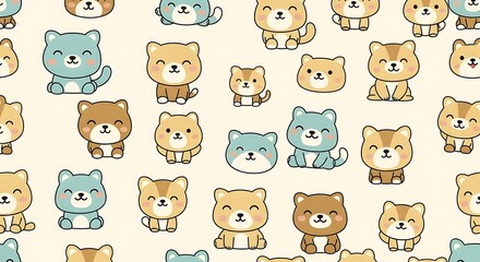 Obraz premium Adorable cartoon bear characters create a cute and cheerful pattern.