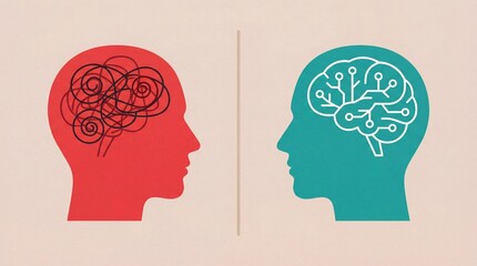 Professional illustration of human brain and mind with psychological and neuroscience elements representing cognition, mental health, and awareness