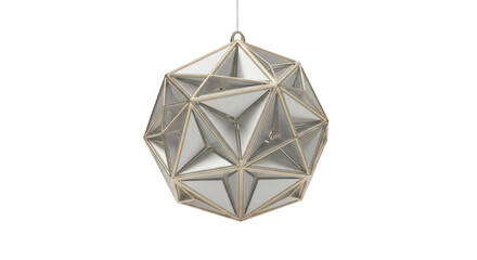Geometric faceted orb with metallic frame and reflective surfaces isolated on a transparent background