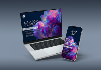 Smartphone and Laptop Mockup on Grey Background