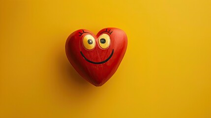 A cheerful heart with a smile and eyes. A sweet heart symbolizes love and tenderness.