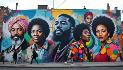 Vibrant urban mural celebrating black culture and diversity on city street