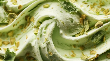 Generative AI close-up of pistachio ice cream, ideal for food blog graphics, dessert menu visuals, or refreshing summer advertisement projects.