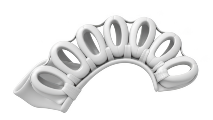 White dental prosthesis with multiple oval shaped teeth on a background isolated on a transparent background