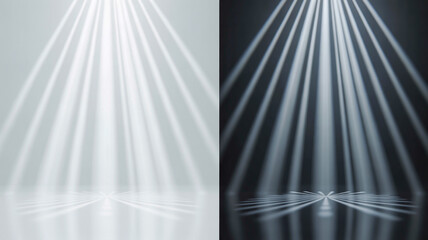 Parallel Light Beams Projecting Downward on Reflective White and Dark Surfaces projection white background