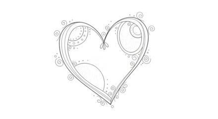 Ornate white heart shape with decorative swirls and dots isolated on a transparent background love romance