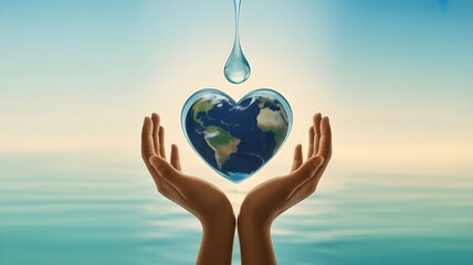 World Water Day concept with hands holding planet Earth. Save water creative concept. Water preservation, conservation, and sustainability. Ecology and environmental care.