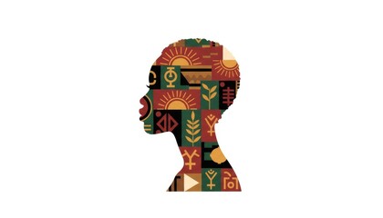 Obraz premium African silhouette with geometric patterns and cultural symbols in profile view