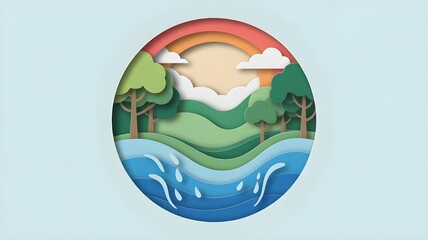 Fototapeta premium Paper art , Ecology and world water day , Saving water and world Environment day, environmental protection and save earth water , Generate Ai