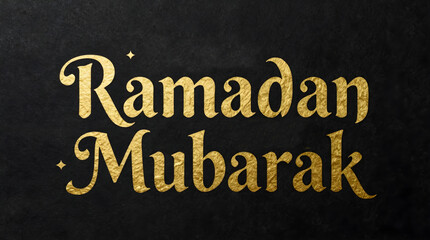 Fototapeta premium A Ramadan Mubarak greeting card with gold text on a black background