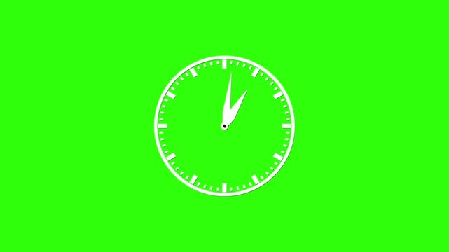 8AM to 4PM Worktime Analog Clock Animation on Green Background, Looping Office Schedule, Daily Working Hours Time Range, Business Shift Indicator