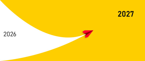 Red airplane going towards goal, plan, action. 2027 year plan idea concept.business creativity new idea discovery innovation technology  © SYHM MEDİA