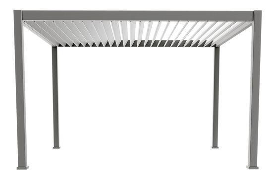 bioclimatic metal pergola structure with louvered roof system. realistic 3d illustration of aluminum construction frame. modern architectural exterior shelter isolated.