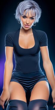 young female dancer in high heels and over knee stockings, modern dance portrait of confident woman in heels, stylish contemporary dancer posing in studio