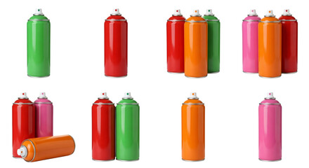 Colorful Spray Paint Cans Isolated on White Background, Creative Supplies