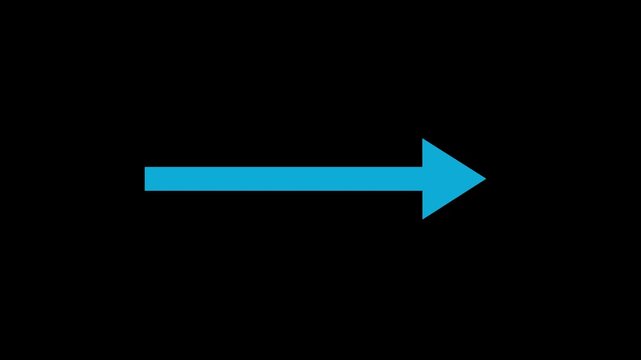 Horizontal blue arrow pointing right on black background animation video, direction sign 4k Video