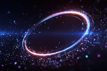 Obraz premium Loop motion of glowing neon ring and dark galaxy star background. Cyber Futuristic High Speed light zoom. Circles laser show fashion. Backdrop beam blur Flare.Abstract Light fast night with way space 