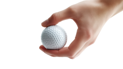Hand holding golf ball on transparent background