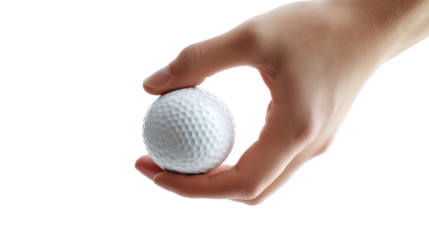 Hand holding golf ball on transparent background