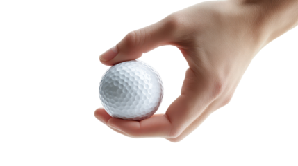 Hand holding golf ball isolated on transparent background