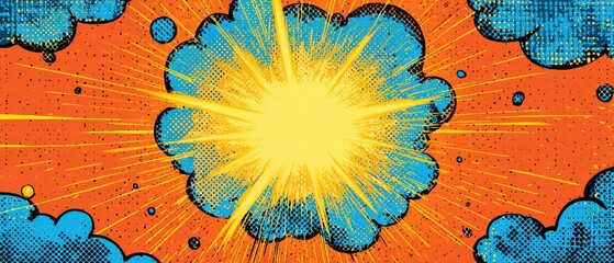 Comic art style background with sunburst light and smoke effect, ideal for poster, digital art, game background, graphic design