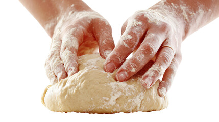 Hands kneading dough on transparent background