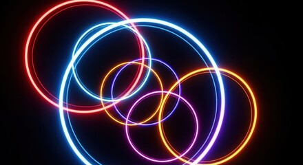Vibrant Neon Circles Intertwined: Dynamic Glowing Rings on Dark Background