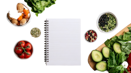 Fresh vegetables recipe notebook transparent background