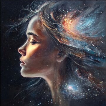 AI generated Star Maiden artwork for fantasy visual, digital illustration, wallpaper design, character concept